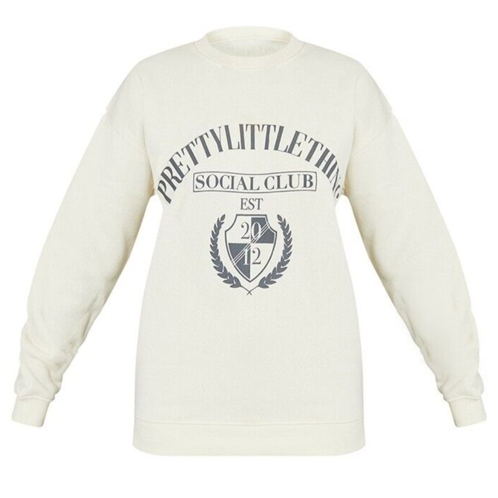 Pretty Little Thing Social Club Sweatshirt Womens Cream Size M NWT New Rare HTF